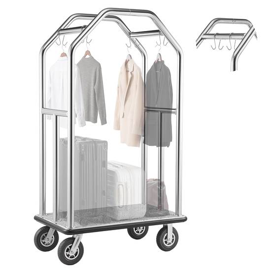 VEVOR Chariot à Bagages d'Hôtel Porte-Bagages 680,39 kg Barres Suspension Argent - Image 1