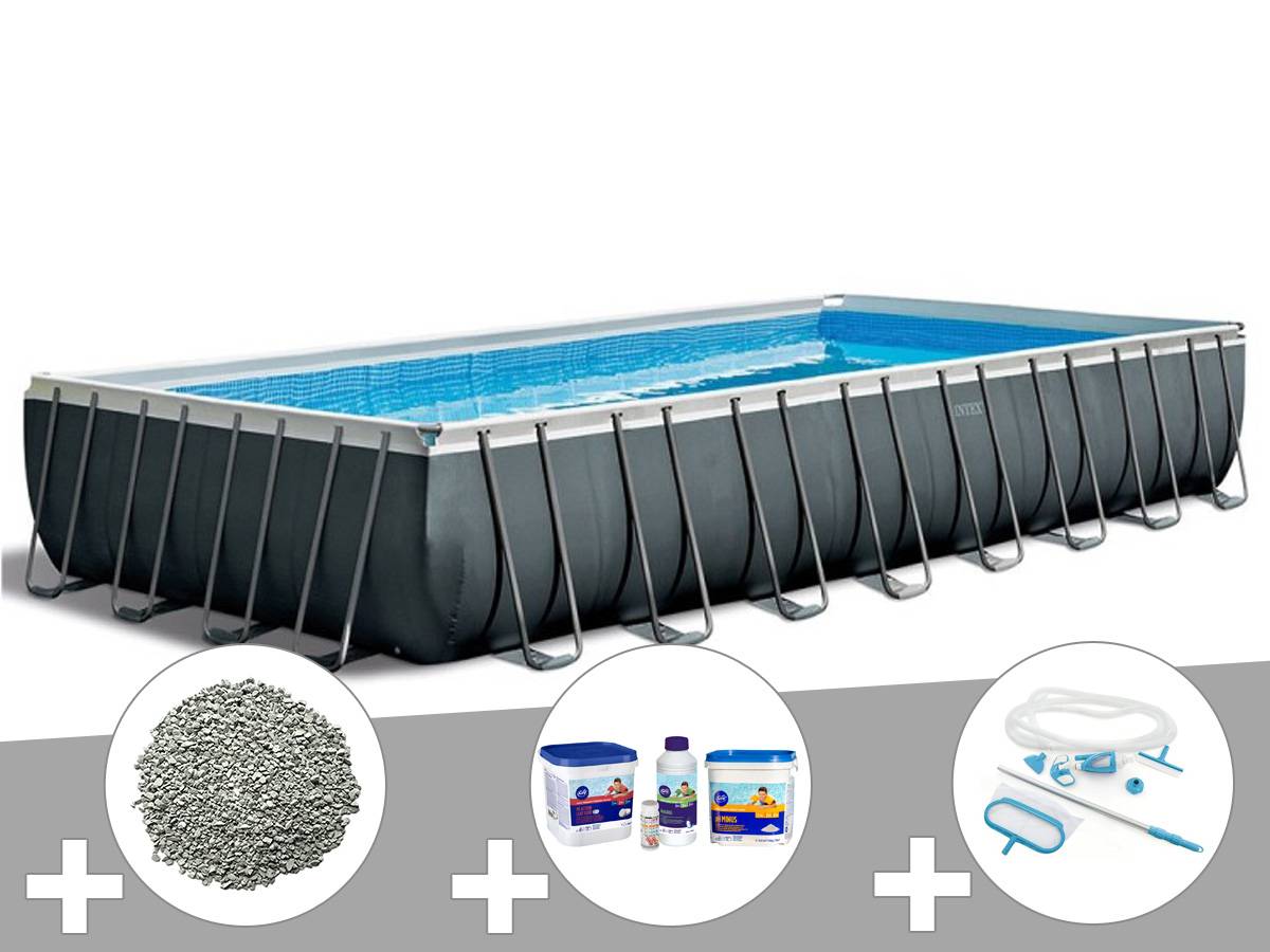 Kit piscine tubulaire Intex Ultra XTR Frame rectangulaire 9,75 x 4,88 x 1,32 m + 20 kg de zéolite + Kit de traitement au chlore + Kit d'entretien - Imagen 1