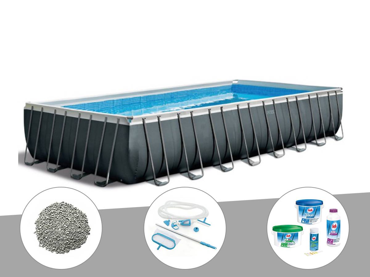 Kit piscine tubulaire Intex Ultra XTR Frame rectangulaire 9,75 x 4,88 x 1,32 m + 20 kg de zéolite + Kit de traitement au chlore + Kit d'entretien - Imagen 2