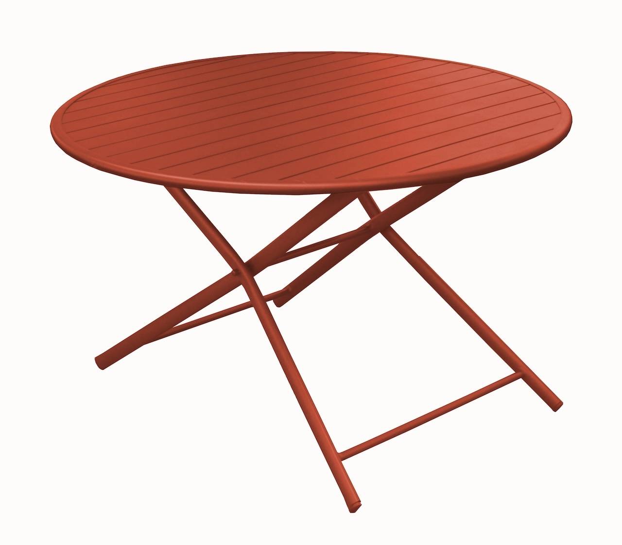 Proloisirs - Guéridon pliant en aluminium – GLOBE Ø 120 – Plateau rond à lattes – Hauteur 74 cm – Coloris terra