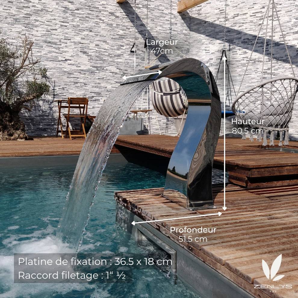 ZENLYS Cascade de Piscine Inox INOX Demi cœur Hauteur 80cm - Jardiland