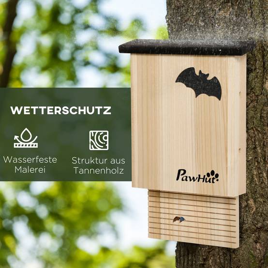 Nichoir à chauves-souris lot de 3 bois de sapin naturel et noir 25 x 6 x 37.5 cm - PANGIVO - Image 7