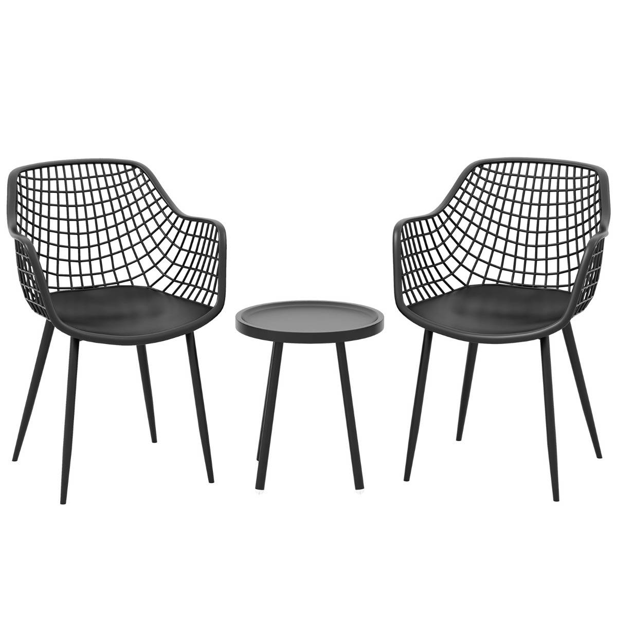 Ensemble de Meubles 3 Pièces de Patio Charge 130KG Salon de Jardin 2 Fauteuils Table Basse Ronde Support en Métal Noir - Image 1