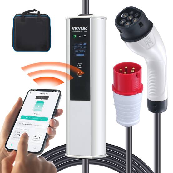 Vevor - VEVOR Chargeur EV portable Type 2 IEC6219, 16A 3,68 kW mono/11 kW tri, câble 7,5 m, LCD IP66. - Image 1