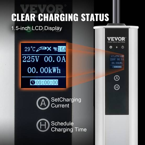 Vevor - VEVOR Chargeur EV portable Type 2 IEC6219, 16A 3,68 kW mono/11 kW tri, câble 7,5 m, LCD IP66. - Image 6