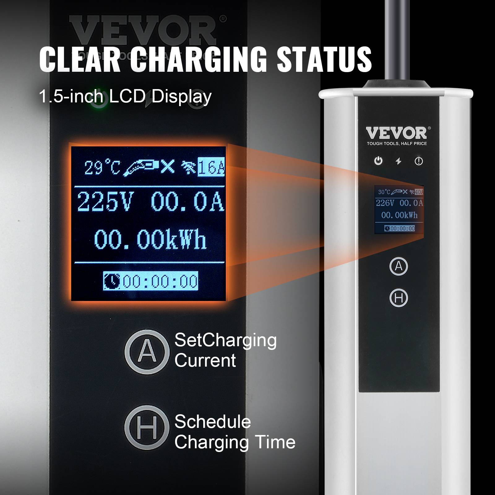 Vevor - VEVOR Chargeur EV portable Type 2 IEC6219, 16A 3,68 kW mono/11 kW tri, câble 7,5 m, LCD IP66. - Image 6