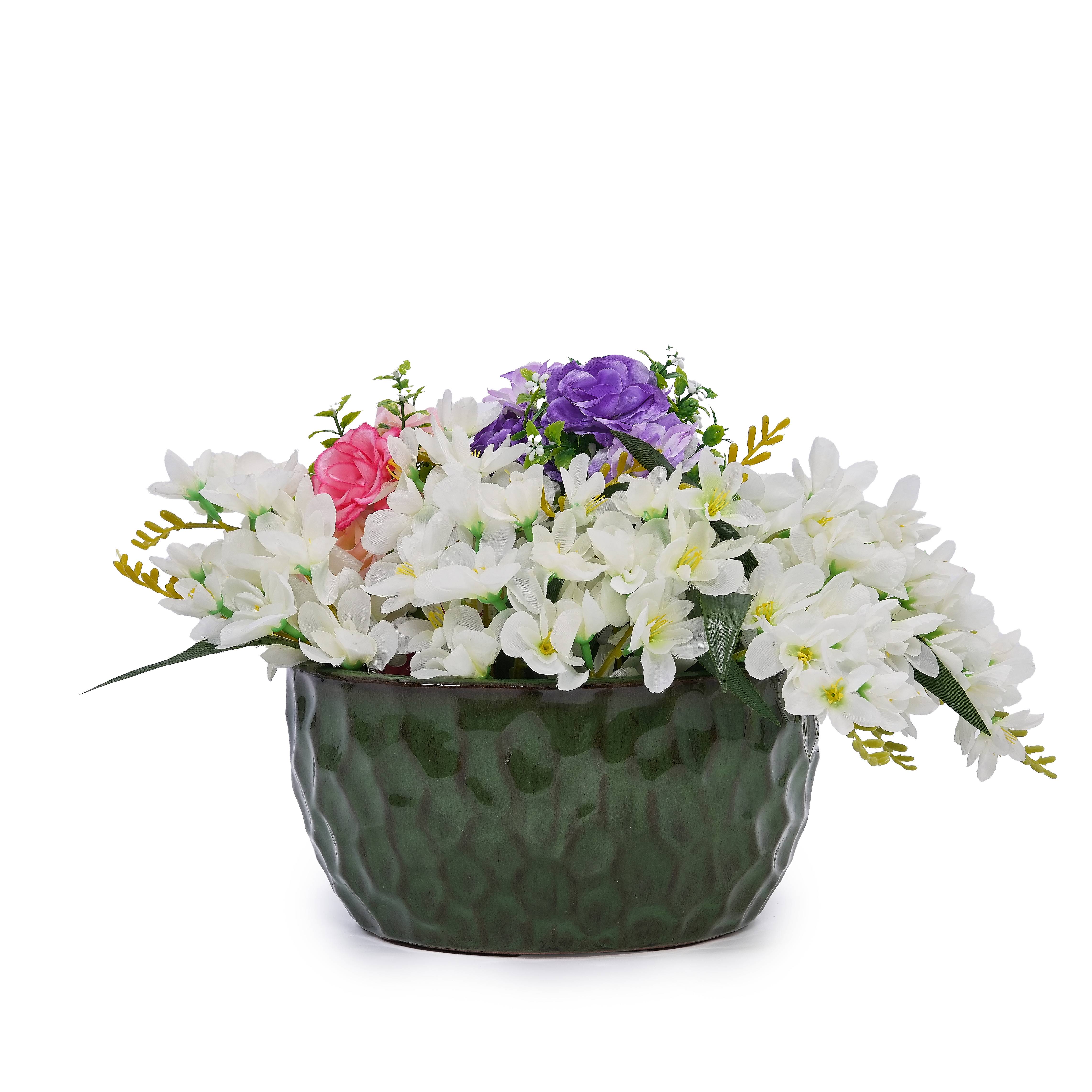 Ensemble de 3 pots de fleurs en céramique émaillée, vert antique, Ø 38,1/30,5/25,4 cm - PANGIVO - Image 9