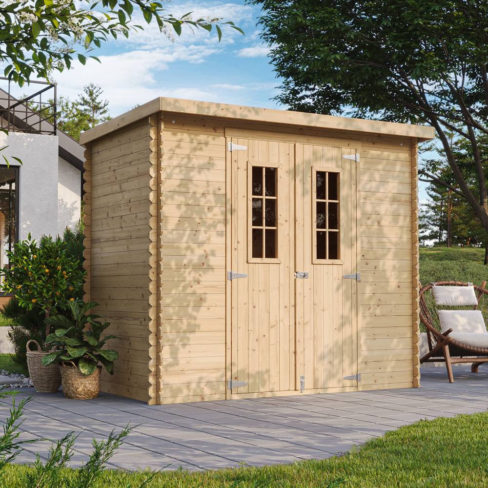 Timbela - Abri de jardin en bois l239xL142xH200 cm / 2.63 m² - Stockage extérieur - Petit abri à outils, Local à vélos - 19 mm d’épaisseur - Timbela M310C - Image 1