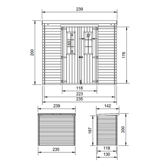 Timbela - Abri de jardin en bois l239xL142xH200 cm / 2.63 m² - Stockage extérieur - Petit abri à outils, Local à vélos - 19 mm d’épaisseur - Timbela M310C - Image 6