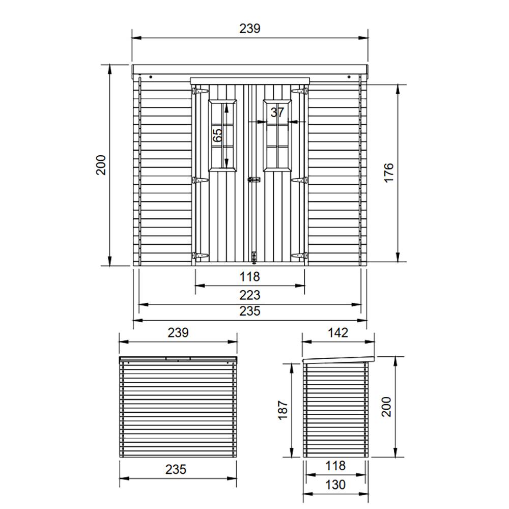 Timbela - Abri de jardin en bois l239xL142xH200 cm / 2.63 m² - Stockage extérieur - Petit abri à outils, Local à vélos - 19 mm d’épaisseur - Timbela M310C - Image 6