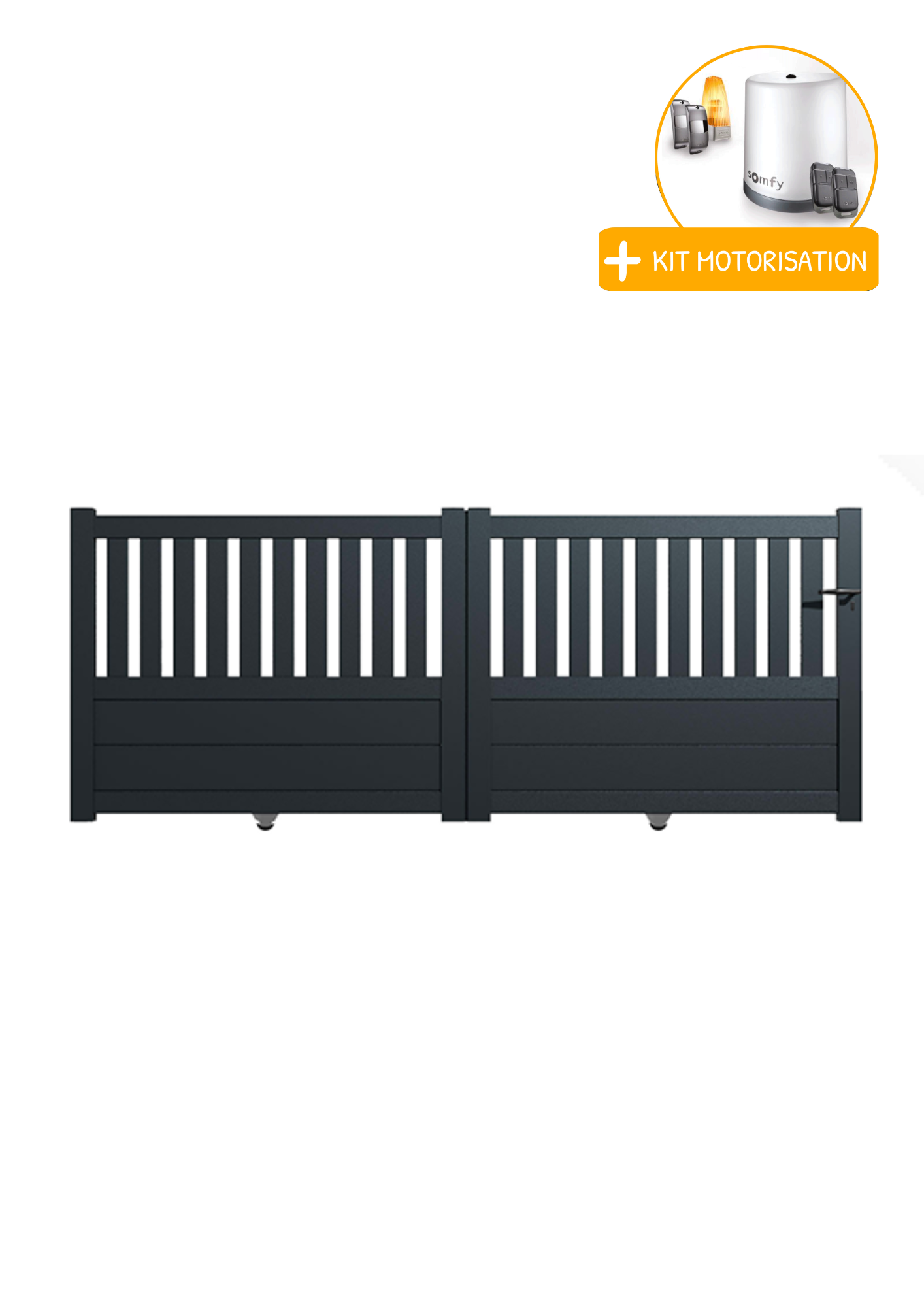 Portail Packit - Portail alu coulissant semi-ajouré en kit +MOT dim. L.4000 (entre piliers) X H.1300 mm  Gris (RAL 7016)