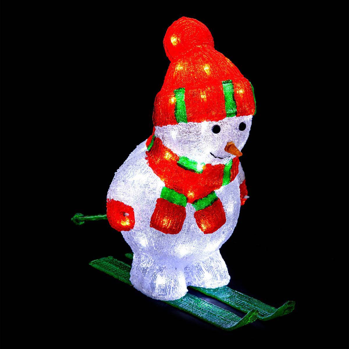 Fééric Lights & Christmas - Forme acrylique bonhomme de neige et ski lumineuse 60 LED H.44cm extérieur - Feeric Lights & Christmas