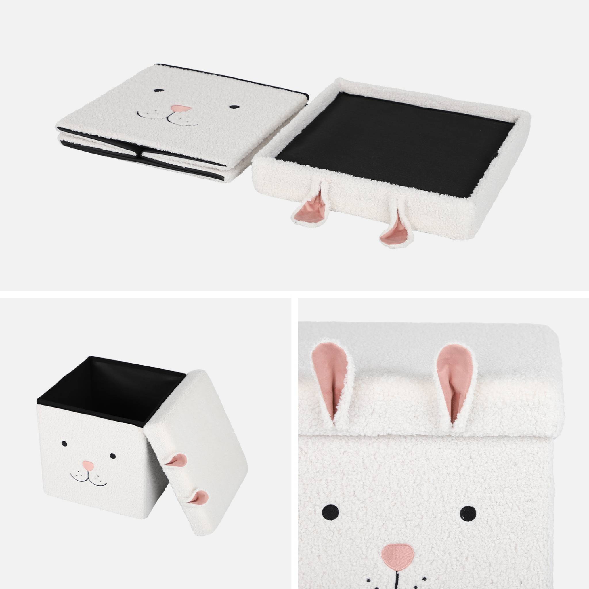 Lot de 2 tabourets-coffre pliables en bouclette forme de lapin pour enfant - Image 7
