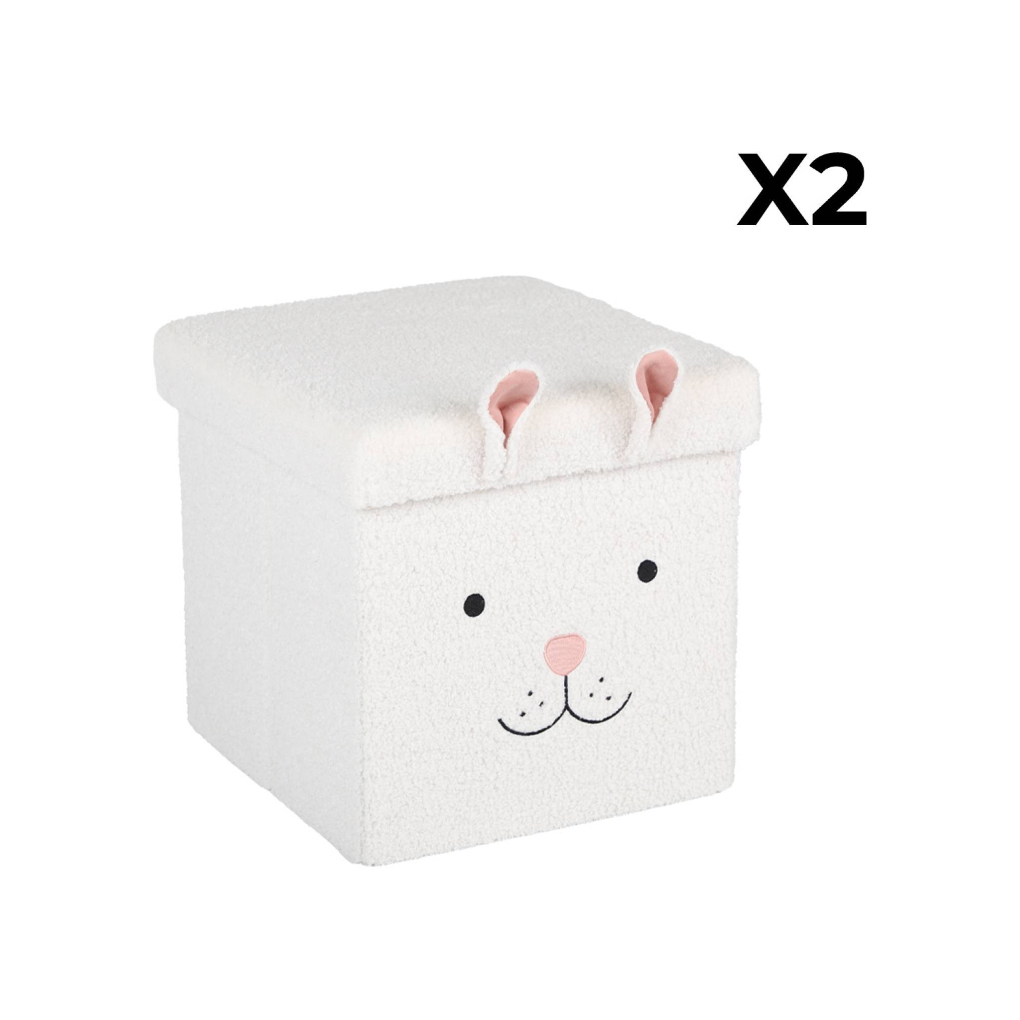 Lot de 2 tabourets-coffre pliables en bouclette forme de lapin pour enfant - Image 4