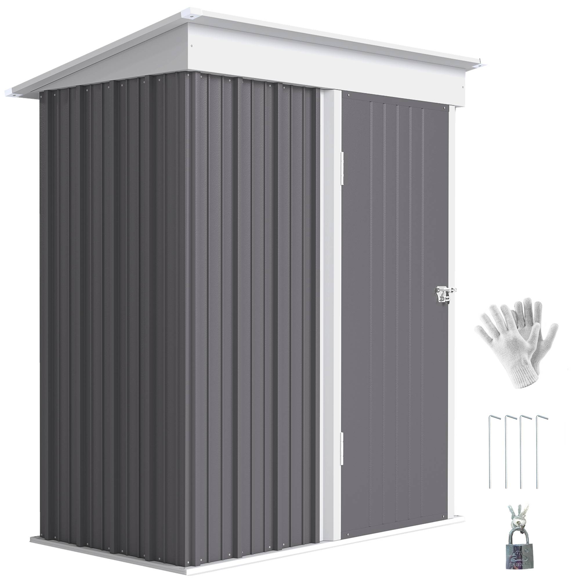 Abri de jardin mural tôle ondulée avec étagères réglables porte verrouillable gris