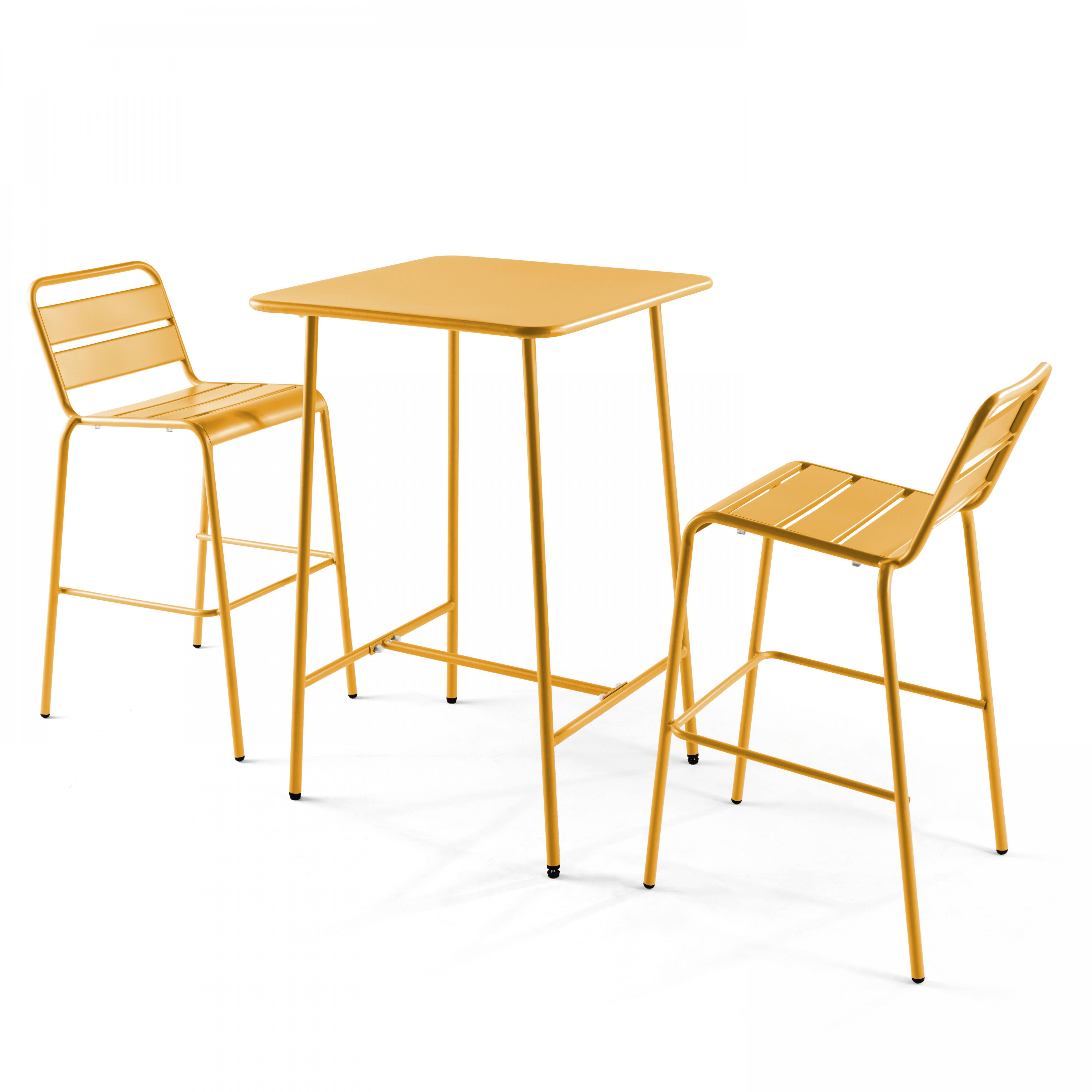 Oviala - Ensemble table de bar et 2 chaises hautes en métal jaune Palavas - Oviala - Imagen 1