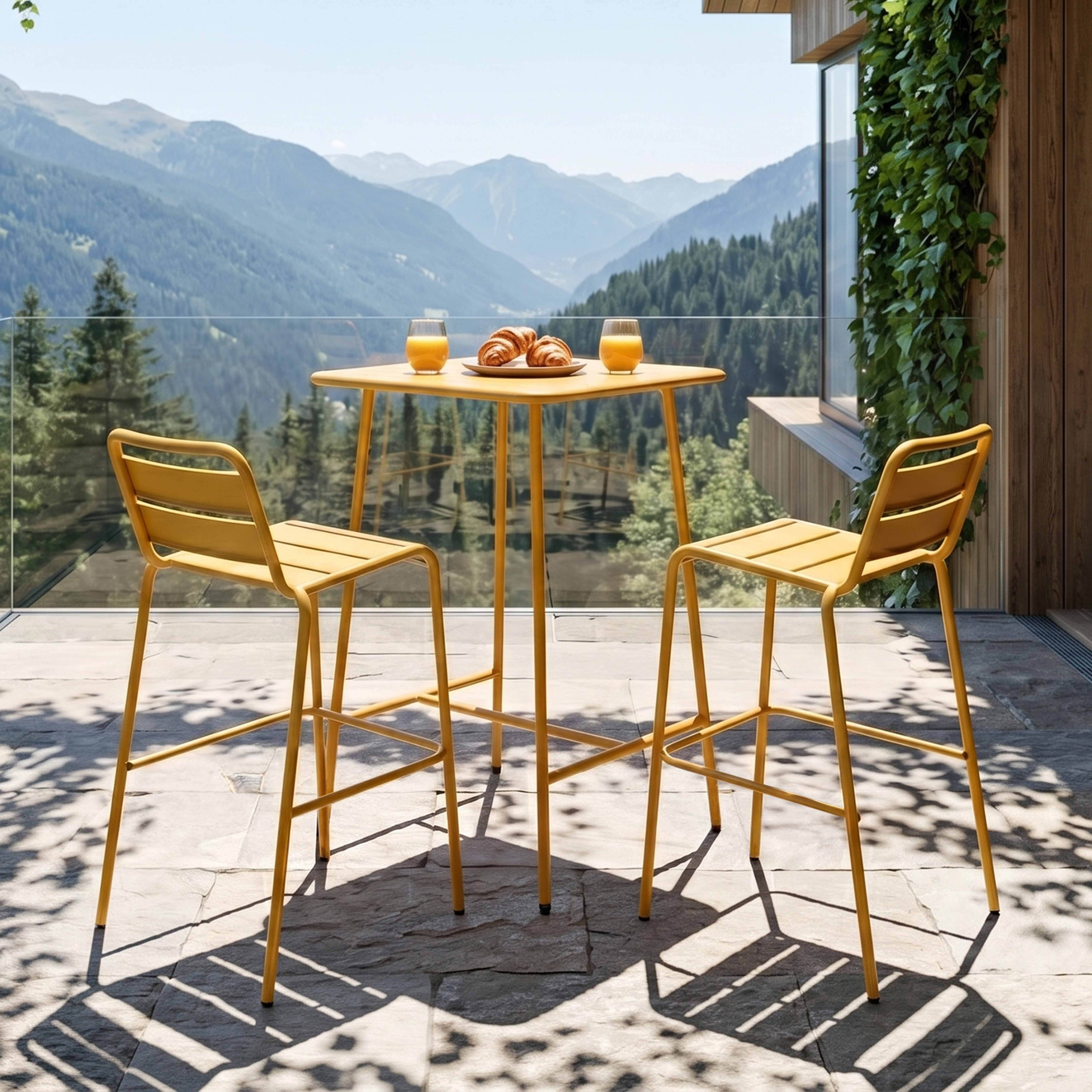 Oviala - Ensemble table de bar et 2 chaises hautes en métal jaune Palavas - Oviala - Imagen 2