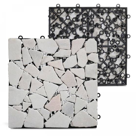 Oviala - Lot de 32 dalles clipsables en galet de marbre blanc - Oviala - Imagen 5