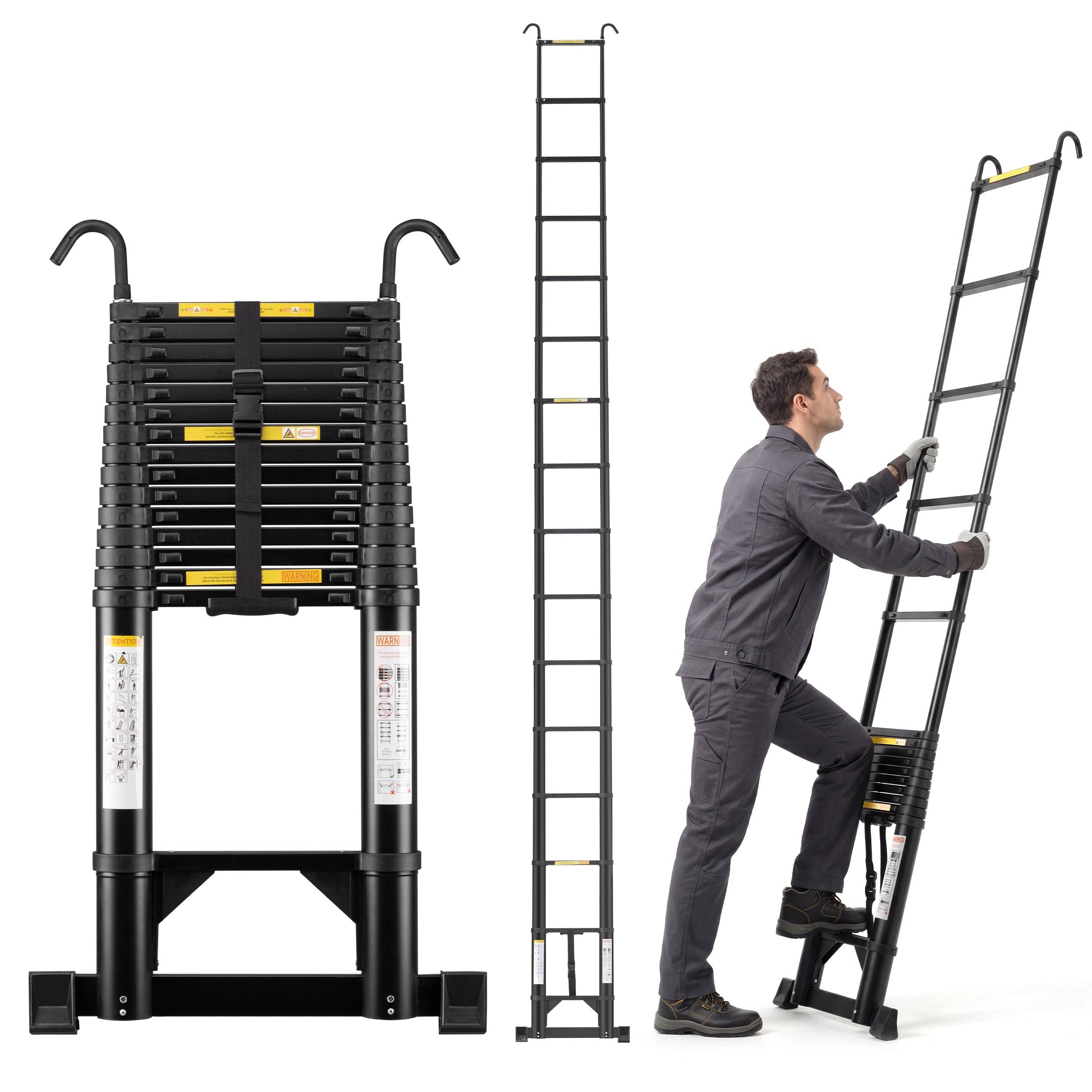 Teeno - Échelle Télescopique 6.2 m Pliable en Aluminium, Barre Stabilisatrice et Crochet Amovible, Charge Maximale 150 kg