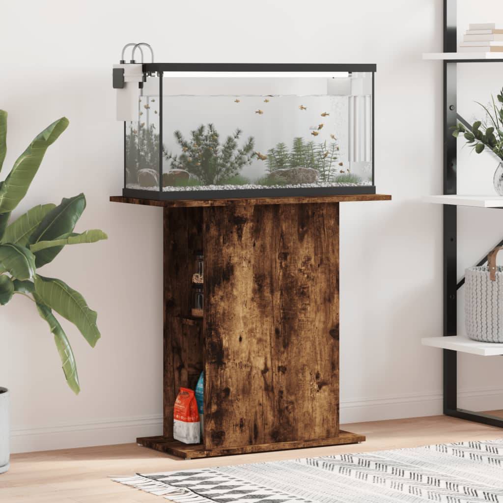 Support Aquarium Bois Ingénierie avec Étagères de Rangement Chêne Fumé - ComfortXL Outdoor Living - Image 1