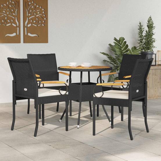 Chaises de jardin résine tressée et acier noir et blanc crème 59.5 x 50 x 88 cm - PANGIVO - Image 1