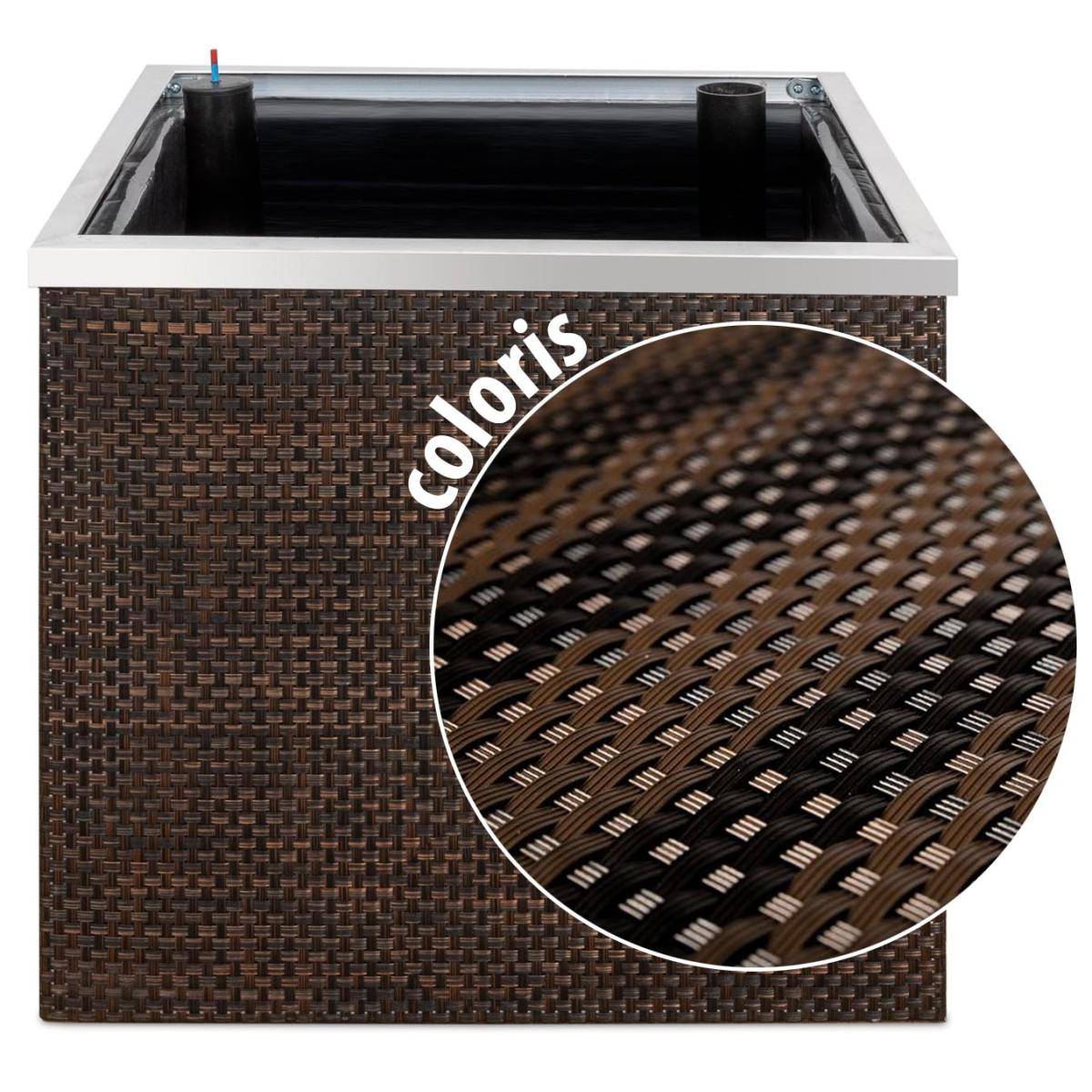 Rattan Art - Jardinière en résine tressée avec réserve d'eau et cadre en aluminium 50 x 50 x 43 cm Marron et noir - Imagen 1