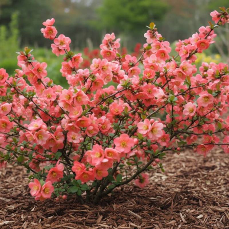 Cognassier du Japon Falconnet charlet, Chaenomeles à fleurs Rose - feuillage Caduc - Pot de 3L - 20/40 cm-  hauteur à maturité De 3,00 m à 5,00 m - Imagen 2