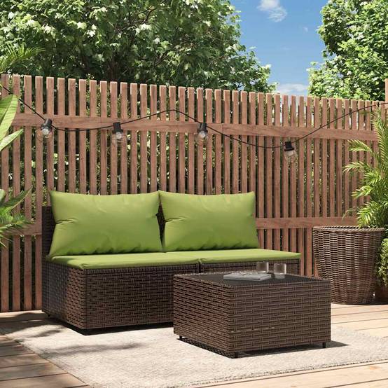 ComfortXL - Petit Salon de Jardin 3 Pièces Résine Tressée Modulable Coussins Verts Inclus pour Balcon Marron – ComfortXL Outdoor Living - Image 1