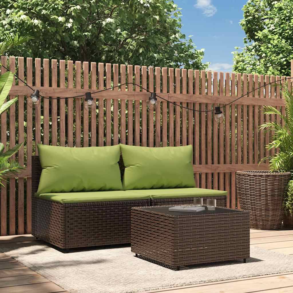 ComfortXL - Petit Salon de Jardin 3 Pièces Résine Tressée Modulable Coussins Verts Inclus pour Balcon Marron – ComfortXL Outdoor Living - Image 1