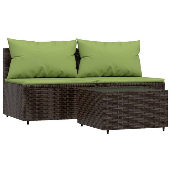 ComfortXL - Petit Salon de Jardin 3 Pièces Résine Tressée Modulable Coussins Verts Inclus pour Balcon Marron – ComfortXL Outdoor Living - Image 2