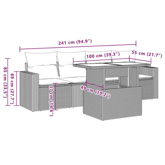 ComfortXL - Salon de Jardin 5 Places Résine Tressée avec Table Relevable Hauteur Ajustable Gris – ComfortXL Outdoor Living - Image 9