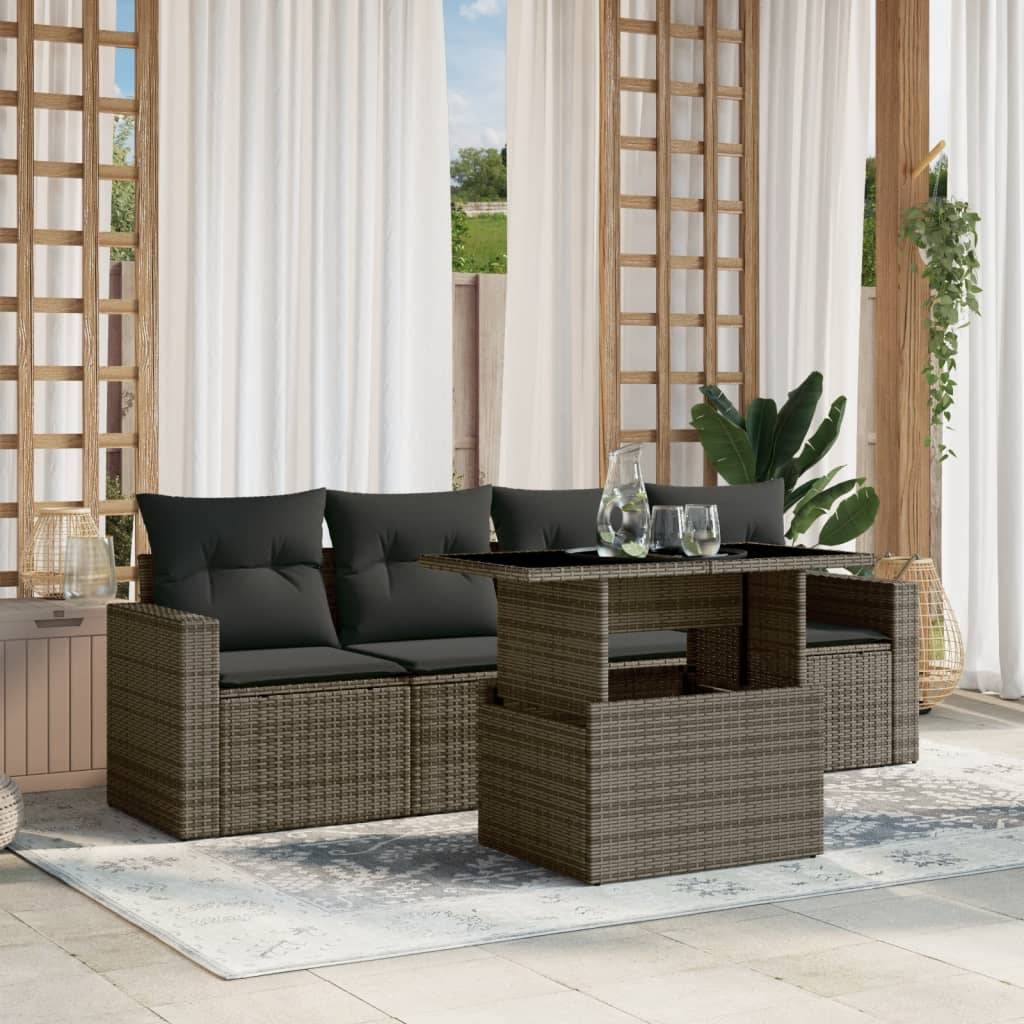 ComfortXL - Salon de Jardin 5 Places Résine Tressée avec Table Relevable Hauteur Ajustable Gris – ComfortXL Outdoor Living - Image 1