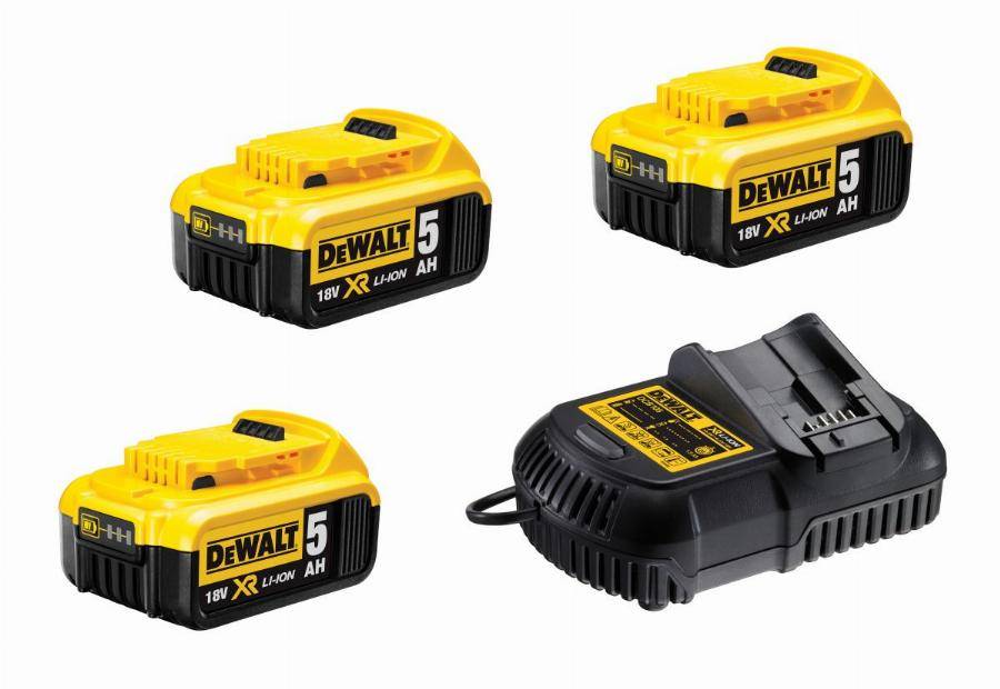 Pack de batteries DEWALT 18V 5.0Ah Li-Ion - 3 batteries + Chargeur - DCB115P3