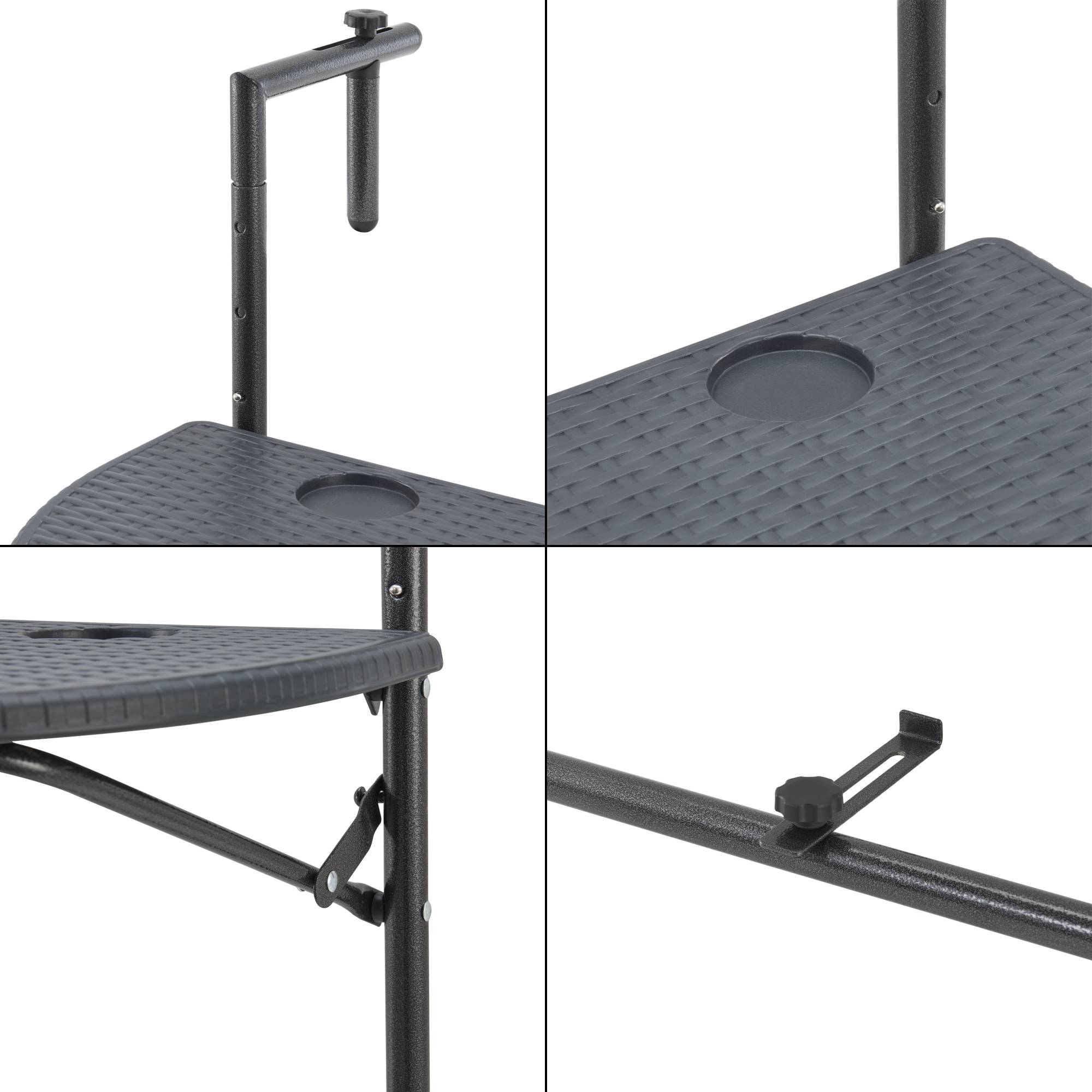 [en.casa] - Table de balcon suspendue Cicala rabattable et réglable en hauteur 83,5 x 60 x 64 cm [en.casa] - Imagen 7