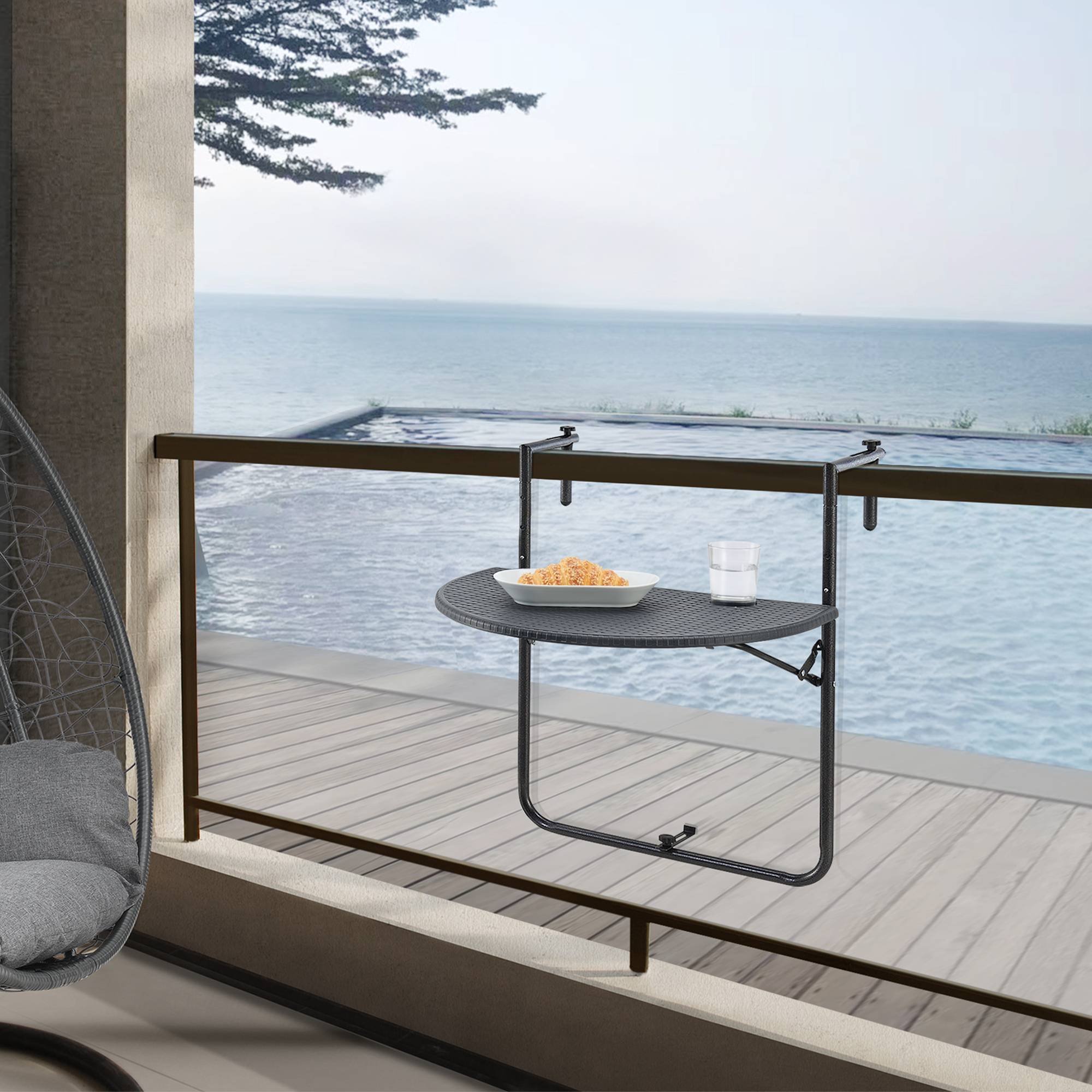 [en.casa] - Table de balcon suspendue Cicala rabattable et réglable en hauteur 83,5 x 60 x 64 cm [en.casa] - Imagen 2