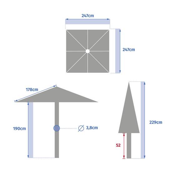 Hesperide - Parasol droit carré "Soya" argile & blé 2,5 x 2,5m en acier et polyester Hespéride - Image 8