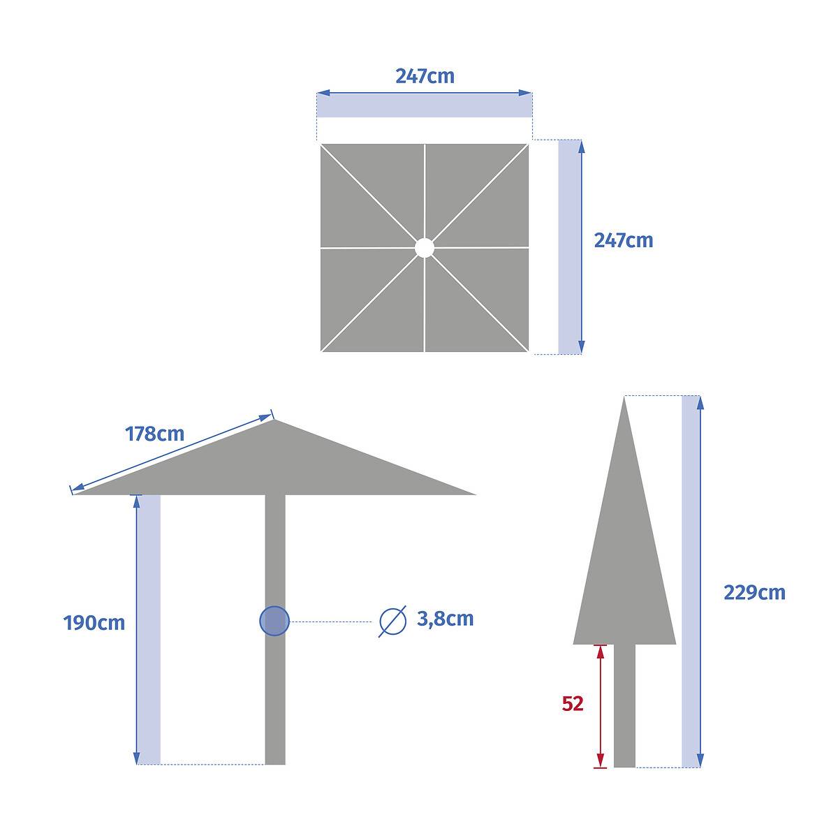 Hesperide - Parasol droit carré "Soya" argile & blé 2,5 x 2,5m en acier et polyester Hespéride - Image 8