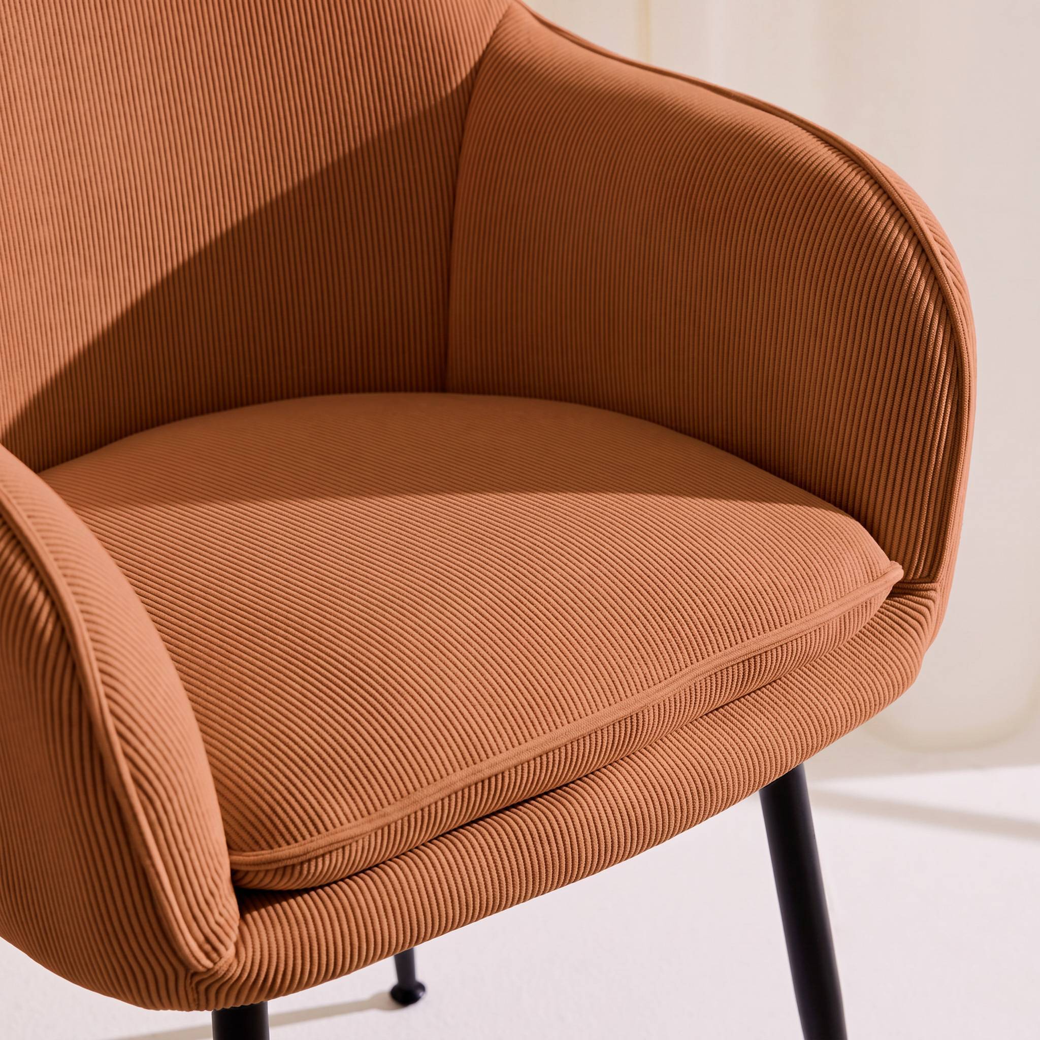 sweeek - Lot de 4 fauteuils en velours côtelé camel et pieds en métal noir mat. L 57 x P 59 x H 84.5cm | sweeek - Image 5