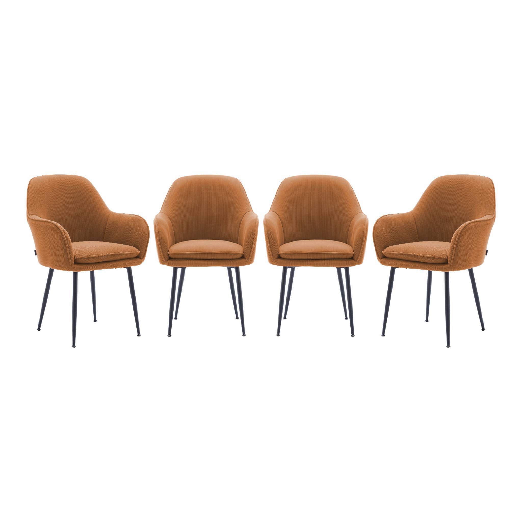 sweeek - Lot de 4 fauteuils en velours côtelé camel et pieds en métal noir mat. L 57 x P 59 x H 84.5cm | sweeek - Image 2