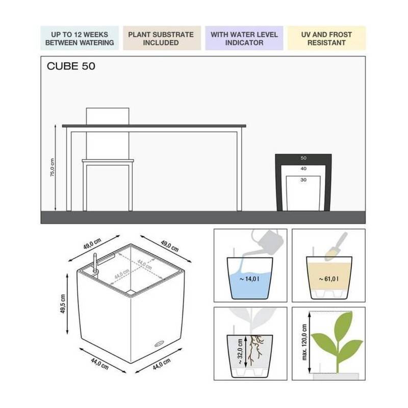 Lechuza - Pot De Fleur Lechuza Cube Premium 50 - Kit Complet, Noir Brillant - Imagen 2
