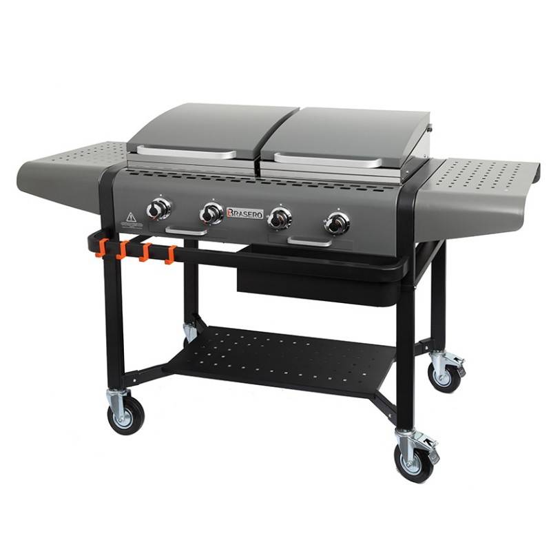 Brasero - Plancha à gaz Margaux Gun Metal sur chariot équipé - BRASERO - 4 Feux à gaz - Plancha et Grill - 15 kW - Imagen 1