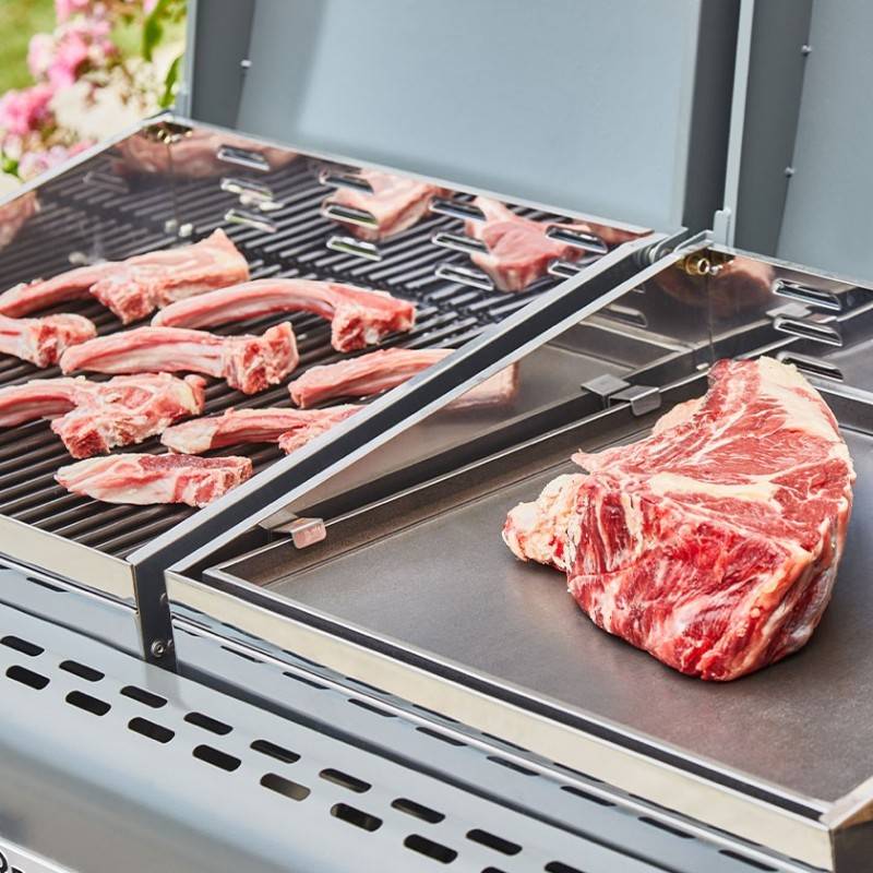 Brasero - Plancha à gaz Margaux Gun Metal sur chariot équipé - BRASERO - 4 Feux à gaz - Plancha et Grill - 15 kW - Imagen 4