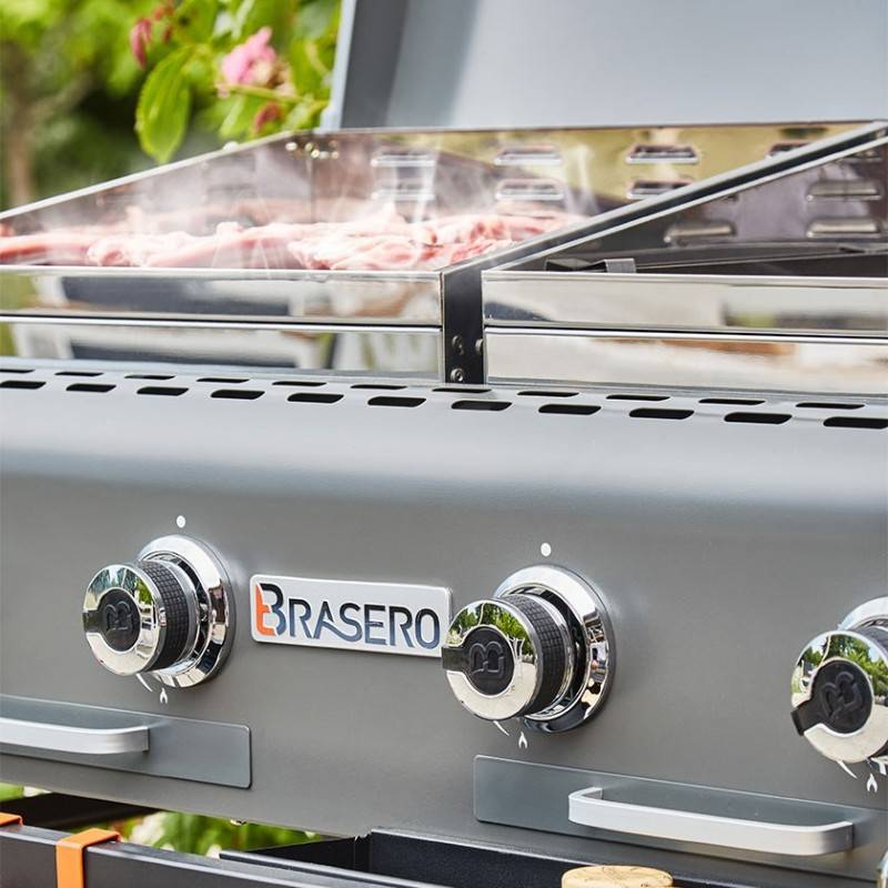 Brasero - Plancha à gaz Margaux Gun Metal sur chariot équipé - BRASERO - 4 Feux à gaz - Plancha et Grill - 15 kW - Imagen 2