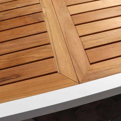 Table BALIteck 6/10 personnes structure aluminium blanche, plateau en lame de Teck - Image 5