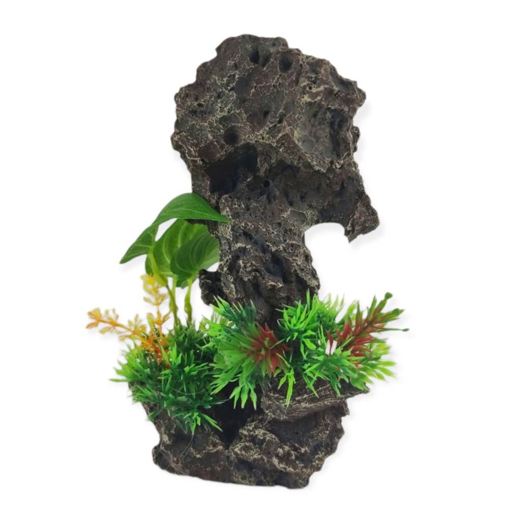 Décoration rocher gris + plantes13 x 12 x H 21cm, aquarium. - Imagen 1