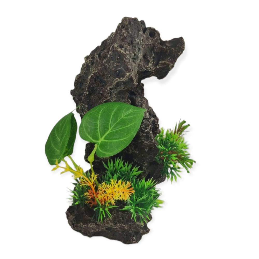 Décoration rocher gris + plantes13 x 12 x H 21cm, aquarium. - Imagen 3