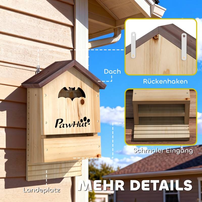 Lot 3 nichoirs chauve-souris bois sapin jardin 34cm naturel - ComfortXL Outdoor Living - Image 7