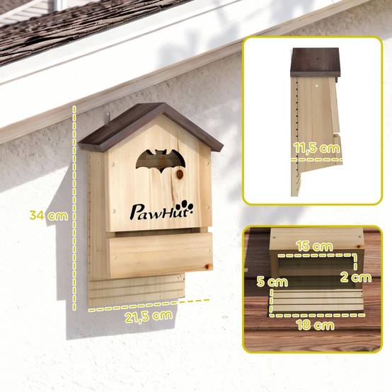 Lot 3 nichoirs chauve-souris bois sapin jardin 34cm naturel - ComfortXL Outdoor Living - Image 3