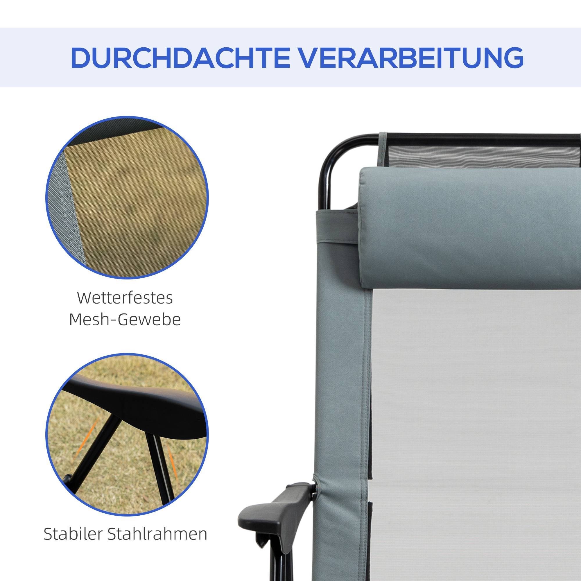 Lot de 2 chaises de jardin pliantes acier terrasse dossier inclinable gris - ComfortXL Outdoor Living - Image 6