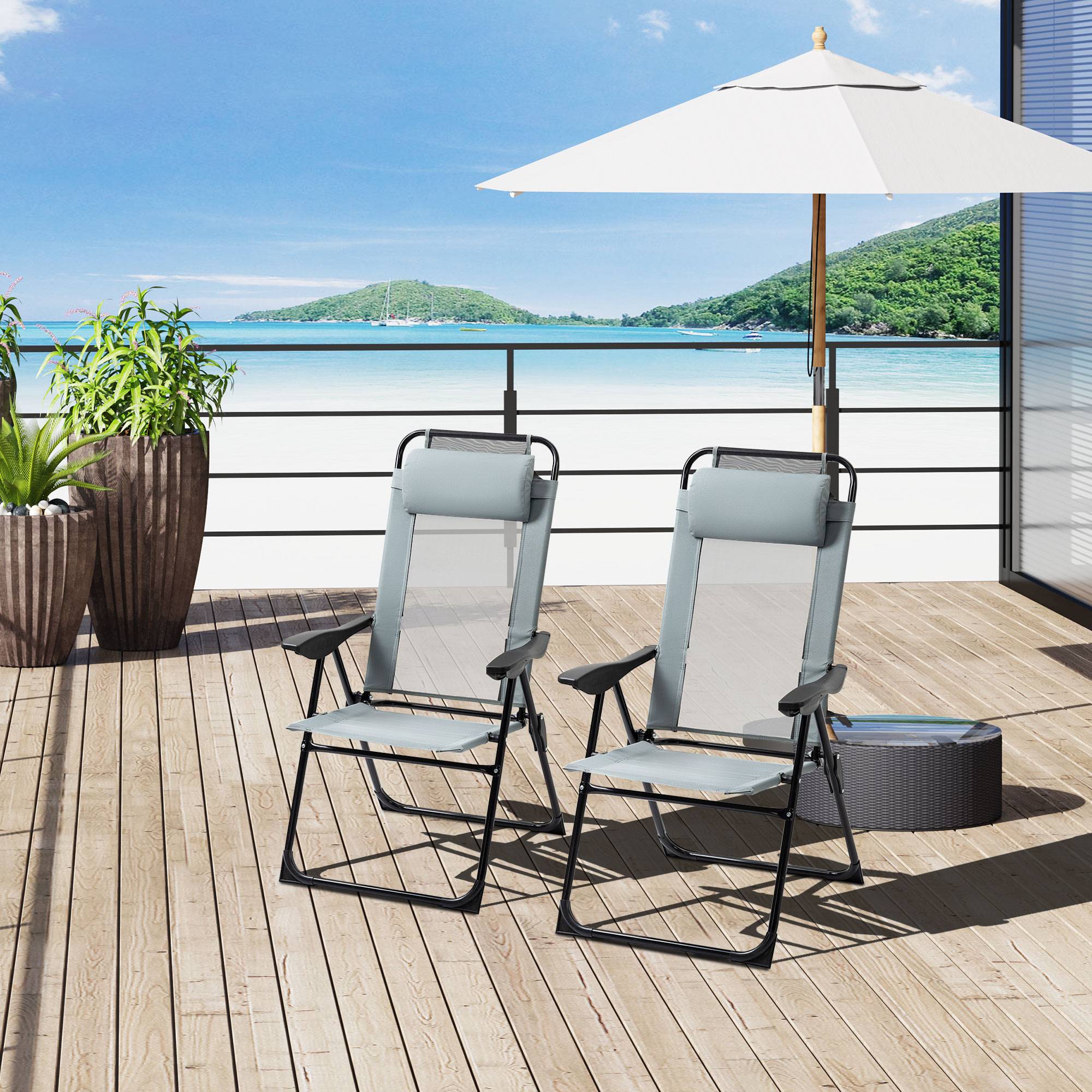Lot de 2 chaises de jardin pliantes acier terrasse dossier inclinable gris - ComfortXL Outdoor Living - Image 1